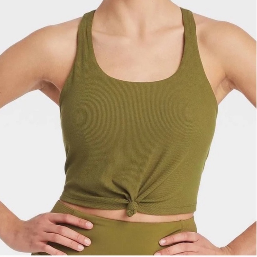 Joylab Ribbed Racerback Tank Top Olive Green S